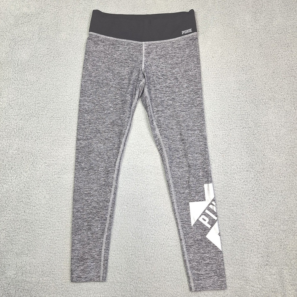 Victoria's Secret Pink Yoga Leggings Womens Small Gray Heathered Logo Athletic